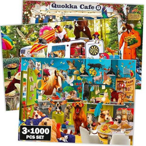 Quokka Jigsaw Puzzles 1000 Pieces For Adults And Up- Set Of 3 Puzzles For Men And Women - Funny Animals For Kids Ages 8-12 And Up - Colourful Game With Cats Dogs Pets For Family