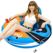 Sunlite Sports River Raft Inflatable Tube, Water Float To Lounge Above Lake And River, Outdoor Water Tube Sports Fun, Recreational Use, Two Grip Handles, Cup Holder, Grab Rope