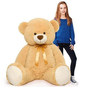 Tezituor Big Teddy Bear,52'' Giant Stuffed Animal Plush,Light Brown Soft Gifts For Valentine, Christmas, Birthday.