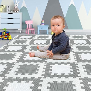Yostrong 18 Tiles Interlocking 2 Square Puzzle Foam Baby Play Mat With Straight Edges For Playing - Eva Babies Crawling Mat | Rubber Floor Work Out Mats For Home Gym. White, Gray. Yo2S-Alb18S18