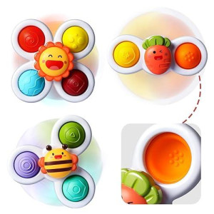 3Pcs Suction Cup Pop Up Fidget Spinner Toys For 1 2 Year Old Boys And Girls|Spinning Top Baby Toys 12-18 Months|1St Birthday Gifts For Toddler Toys Age 1-2|Sensory Bath Toys For Toddlers 1-3