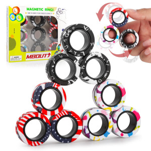 Mboutrising 9Pcs Finger Magnetic Rings Fidget Toys Pack, Magnets Rings For Adhd Stress Relief, Colorful Magical Fidget Rings For Training Autism Anxiety, Idea Gift For Adults Teens Kids