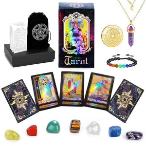 Roxiuc Tarot Cards Set Deck With Guidebook-Tarot Cards Fortune Telling Toy With Crystal-Pendulum-For Beginners&Expert Readers (King)