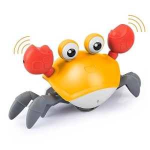 Pintreeland Crawling Crab Baby Toys With Music & Light, Tummy Time Interactive Toddler Toy Automatically Avoid Obstacles For Boys Or Girls (Orange)
