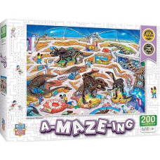 Baby Fanatic Masterpieces A-Maze-Ing 200 Piece Jigsaw Puzzle For Kids - Dinosaur Museum - 14"X19"