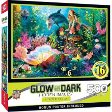 Baby Fanatics Masterpieces 500 Piece Glow In The Dark Jigsaw Puzzle For Adults, Family, Or Kids - Secrets Of The Deep - 15"X21"