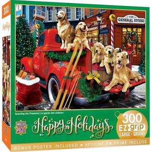 Baby Fanatic Masterpieces 300 Piece Ez Grip Christmas Jigsaw Puzzle - Guarding The Presents - 18"X24"