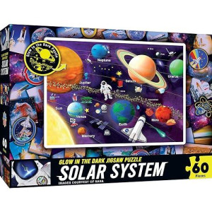 Masterpieces 60 Piece Glow In The Dark Jigsaw Puzzle For Kids - Nasa Solar System - 16.5"X12.75"