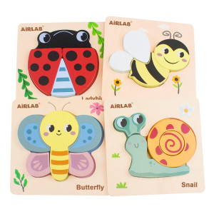 Wooden Toddlers Puzzles Animals Shape Puzzle Educational Toys Gift For Boys Girls Baby Travel Daycare Portable Toy With Drawstring Bag Pack Of 4
