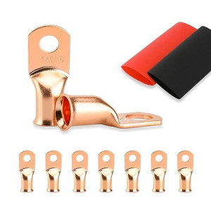 8PcS Battery cable Ends, 1 gauge Wire connectors 516 copper Wire Lugs, Bare copper Eyelets with Heat Shrink Tubing by HOUSUN