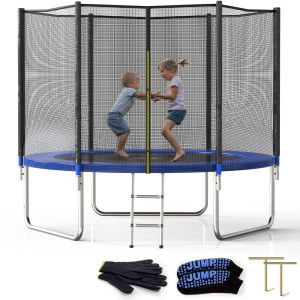 Skok Trampoline 10Ft Trampolines With Enclosure Net, 400Lbs Outdoor Trampolines For Kids With Basketball Hoop -Astm Approved Trampoline For Children And Adults With Jump Mat, Spring Cover & Ladder
