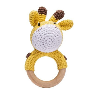 Youuys Wooden Baby Rattle Toys, Easter Rattle For Baby Crochet Giraffe Rattle Toy Natural Wood, Shaker Rattle For Hand Grips, Boy Girl First Rattle Gift, Newborn Gifts (Giraffe)
