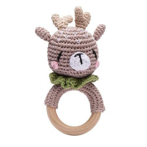 Youuys Wooden Baby Rattle Toys - Rattle Easy Grasp Handmade Crochet Cute Wood Newborn Chew Toys For Infant Baby, Reindeer