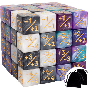 48 Pieces Mtg Dice Counters Buff Token Dice Loyalty Dice Starry Marble D6 Dice Cube Compatible With Magic The Gathering, Ccg, Card Gaming Accessory, 4 Colors