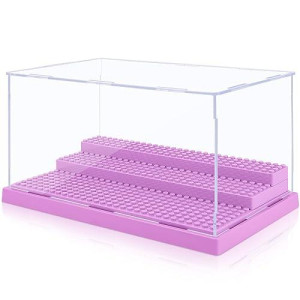 Mlikero Display Case For Minifigures Action Figures Blocks, Clear Dustproof Acrylic Display Box Storage With 3 Movable Steps Gifts For Children,Purple