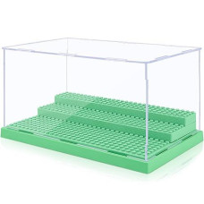 Mlikero Display Case For Minifigures Action Figures Blocks, Clear Acrylic Minifigure Display Case Box Storage, Dustproof Showcase With 3 Movable Steps Gift For Kids, Green�