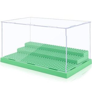 Mlikero Display Case For Minifigures Action Figures Blocks, Clear Acrylic Minifigure Display Case Box Storage, Dustproof Showcase With 3 Movable Steps Gift For Kids, Green
