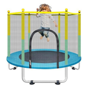 55" Small Trampoline For Kids With Net, 4.6Ft Indoor Outdoor Toddler Trampoline With Safety Enclosure, Baby Round Jumping Mat, Recreational Trampolines Birthday Gifts For Children Boy Girl