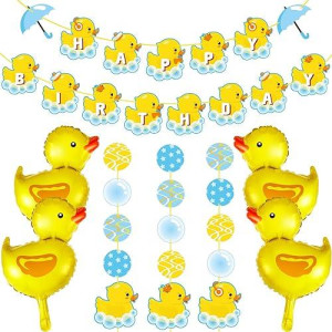 9 Pcs Duck Birthday Decorations, Duck Balloons, Yellow Ducky Garland, Long Duck Bubble Bath Hanging Cutouts Ducky Birthday Banner Duck Shape Foil Balloon For Duck Birthday Baby Shower Party Decoration
