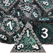 Aruohha 7Pcs Dnd Metal Dice Set Dungeons And Dragons Dice Large Polyhedral Dice Rpg Role Playing Dice D And D Dice D&D Dice Set With Gift Box, D20 D12 D10 D8 D6 D4 (Green)