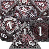 Aruohha Dnd Metal Dice Set Red Dungeons And Dragons Dice With Gift Box, 6 Sided Polyhedral D&D Dice Rpg Role Playing Games 7Pcs Cool D And D Dice Set D20 D12 D10 D8 D6 D4