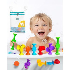 Bunmo Textured Suction Bath Toys 44Pcs | Connect, Build, Create | No Mold Bath Toy | Hours Of Fun & Creativity | Fine Motor Skills | Stimulating & Addictive Sensory Suction Toy | No Hole Bath Toy