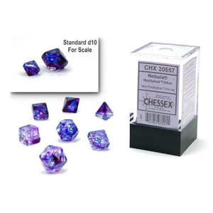 Chessex Dice Set - 10Mm Nebula Nocturnal/Blue Luminary Polyhedral Dice Set - Dungeons And Dragons D&D Dnd Ttrpg Dice - Includes 7 Dice - D4 D6 D8 D10 D12 D20 D% (Chx20557)