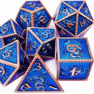 Haomeja Dungeons And Dragons Dice Metal Dragons Dice Set Dnd D&D Dice Rpg Games (Glitter Red Copper Blue)