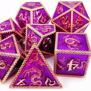 Haomeja Dungeons And Dragons Dice Metal Dragons Dice Set Dnd D&D Dice Rpg Games (Glitter Red Copper Purple)
