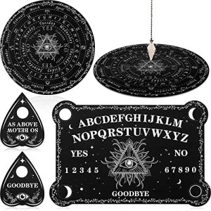 Pendulum Dowsing Divination Board With Amethyst Set Metaphysical Message Ouija Board Crystal Pendulum Necklace Wooden Spirit Board Talking Board With Planchette For Wiccan Supply (Eye Style)