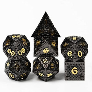 Udixi 7Pcs Metal Dnd Dice Set, Polyhedral D&D Dice Set Dragon D N D Dice For Dungeons And Dragons, Metal Dice Set D&D For Role Playing Dice (Black Golden)