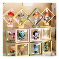Zhangjingwen 5Pcs Doll Blind Box Display Stand Dust Doll Stand Desktop Toy Display Stand Doll Cartoon Doll Storage Box Transparent Collector, Yellow
