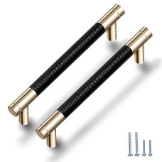 Gutuwellea 2 Pack 7 1/2 Inch 192 Mm Gold And Black Cabinet Handles Cabinet Pulls Aluminum Handles Knurled Drawer Pulls Oxidation Finish With Diamond Pattern 8.6" Length (7.5" Hole Center)