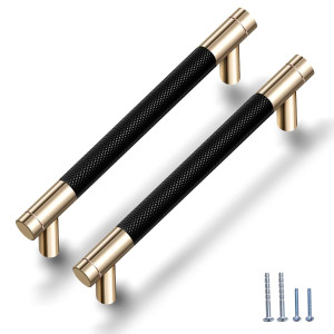 gutuwellea 2 Pack 7 12 Inch 192 mm gold and Black cabinet Handles cabinet Pulls Aluminum Handles Knurled Drawer Pulls Oxidation Finish with Diamond Pattern 86 Length (75 Hole center)