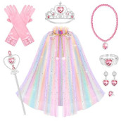 10 Pieces Princess Cape Set Dress Up Clothes For Little Girls Party Cosplay Cloak With Jewelry Tiara Crown Wand Gloves