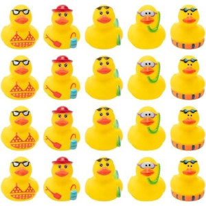 Haooryx 20Pcs Summer Beach Rubber Duckies Float Bathtub Ducky Swimming Pool Toys Summer Theme Novelty Funny Squeeze Ducks For Kids Birthday Party Favors Prize Rewards Baby Shower Bath Toys Decoration