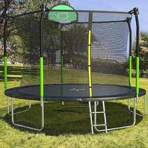 Aotob 12Ft Trampoline With Safety Enclosure Net,Outdoor Trampoline With Basketball Hoop, Heavy Duty Jumping Mat And Spring Cover Padding For Kids And Adults, Storage Bag And Ladder