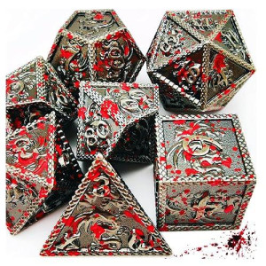 Haomeja Dungeons And Dragons Dice Dnd Dice Set D And D Dice Metal 6 Sided Polyhedral Dice For Pathfinder Mtg Board Games Roll Playing Dice D&D Dice Set D20 D12 D10 D8 D6 D4 (Blood Silver)