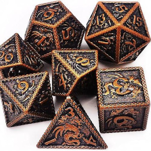 Haomeja Metal Dragon Set Dice Dnd 7 Role Playing Dice D&D Solid Dice Apply To Dungeons And Dragons Dice (Red Copper)