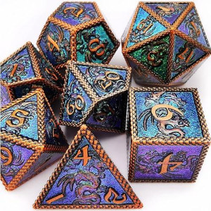 Haomeja Dungeons And Dragons Dice Dnd Dice Set D And D Dice Metal 6 Sided Polyhedral Dice For Pathfinder Mtg Board Games Roll Playing Dice D&D Dice Set D20 D12 D10 D8 D6 D4 (Glitter Red Copper )