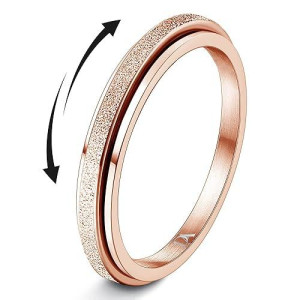 Diamday Fidget Rings For Women Men - 2Mm Rose Gold Spinner Stainless Steel Ring For Anxiety Stress Relief Glitter Sandblast Spinning Figit Anxiety Jewelry For Wedding Promise Size 8