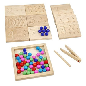 Wooden Number Tracing Board Set, Toddler Montessori Math Beads Counting Toy, Preschool Learning And Educational Math Game For Kids