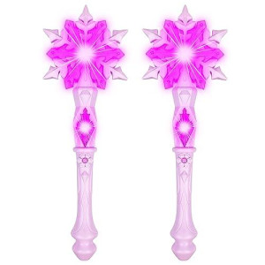 Light Up Frozen Snowflake Wands With Sound(Motion Sensitive) Magic Toy For Kids Girls Princess Party Favors Costume Cosplay Accessories 2 Pieces Pink