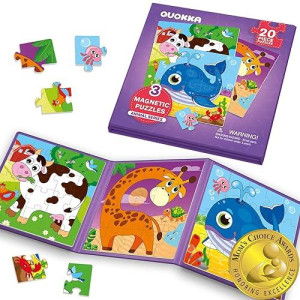 Magnetic Puzzles For Kids Ages 1-3 - 20 Pieces Travel Toddler Puzzles For 2-4 Year Olds By Quokka - Animal Car Activities Toy For Boys And Girls 4-8 Yo - Learning Magnet For Road Trip