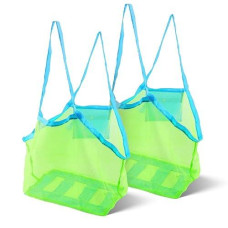 Reemtoo Large Mesh Beach Bag, Beach Toy Bag, Mesh Bag For Beach Toys, Toy Mesh Bags, Toy Mesh Bags, Kids Sea Shell Bags, Storage Bagsbeach Gear, Foldable Lightweight (2 Pack)