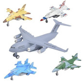 Ailejia Toy Airplane Die Cast Metal Toy Aircraft Set Of 5, Military Aircraft Fighter Trucks Vehicle Military Plane Model Army Air Force Diecast Metal Pull Back Plane For Boys (Aircraft)