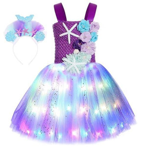 Skcaiht Mermaid Costume Dress For Girls Mermaid Light Up Dress For Girls Mermaid Birthday Party Gifts Decorations Halloween Costumes (3-4T)