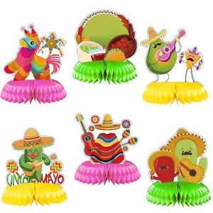 Chenyuan 6 Piece Cinco De Mayo Fiesta Honeycomb Tabletop Centerpieces Colorful Mexican Table Party Decorations