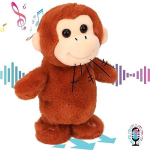 Hopearl Talking Singing Monkey Repeats What You Say Walking Electric Interactive Animated Toy Speaking Plush Buddy Gift For Toddlers, Brown, 8.5''