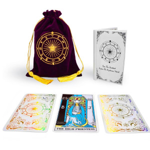 Spiritdust Tarot Cards Deck - 78 Original Tarot Deck For Beginners With Guide Book - Holographic Tarot Deck & Embroidered Tassel Carry Bag(White/Silver)